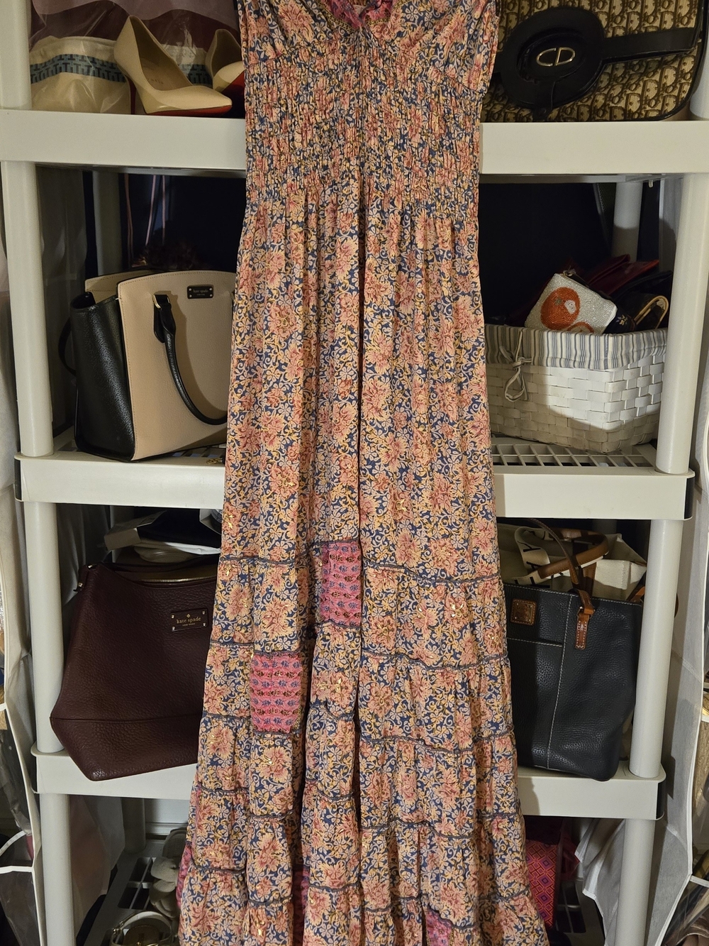 Cienna Smocked Waist Floral Tiered Silk Blend Maxi Dress - Pink Mix
